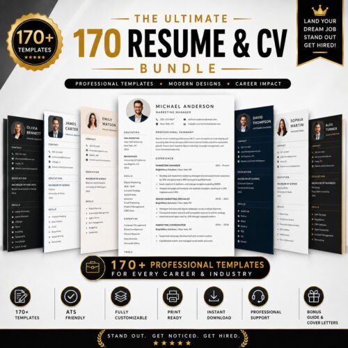 Resume Template Bundle 170+ Resume Templates Bundle | Professional CV & Cover Letter Templates